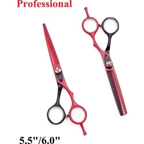5.5 6 Professional Hairdressing Scissors Hair Cutting Scissors 440C Barber Scissor Thinning Haircut Shear Salon Makas Set 1018
