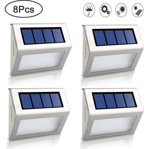 8/Pack) Solar Power LED Outdoor Light Waterproof Energy Saving LED Solar Wall Lamp for Garden Street Yard Pathway Stairs