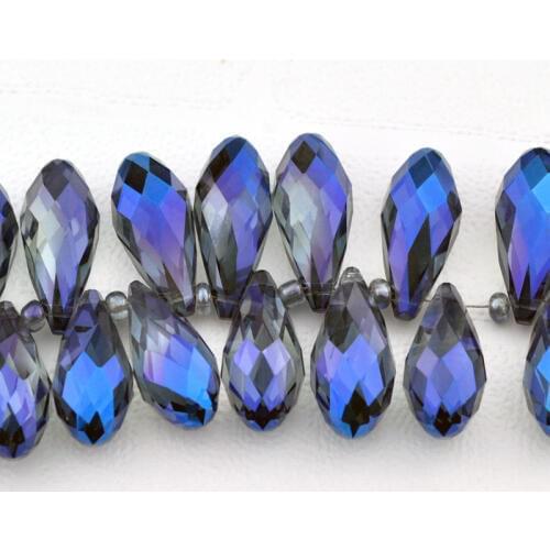 95pcs 11x25mm Blue Plated Crystal Glass Big Waterdro beads Teardrop Beads Briolette Crystal JewelryBeads Free Shipping