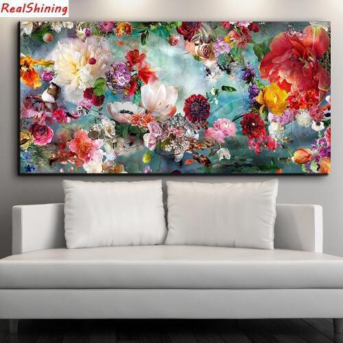 Large size 5D Diy Diamond Painting Cross Stitch full Square Diamond Embroidery Flower for room Decor H2312