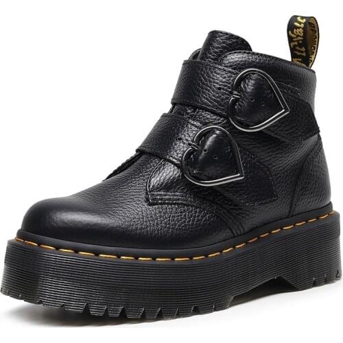 Brand Martin Boots Women Genuine Cow Leather Shoes Heart Buckle Strap Platform Ankle Boots Autumn Booties Luxury Botines Mujer