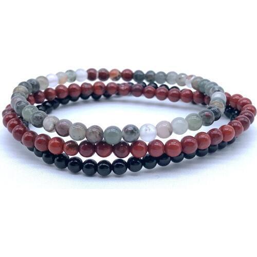 Set Bracelet 4 mm Nature stone Bead Women Bracelet 3 pcs /set Red Stone Blood Jaspers Black Agates Stone For Girl Gifts #13