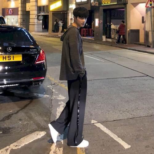 Mens Hip Hop Pants Summer Harajuku Korean ankle-length fashion lovers handsome loose straight trousers Goth casual streetwear