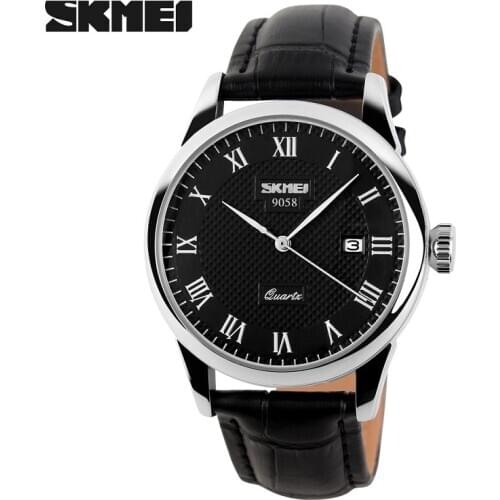 SKMEI Men Quartz Watches luxury Mens Watch Real Leather Strap Business Male Clock Wristwatches Man Relogios Masculino 9058