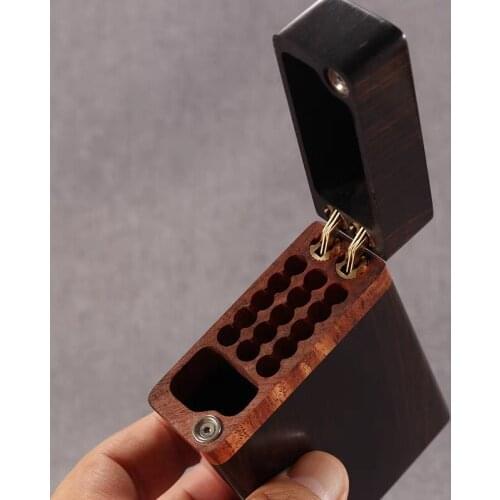 Black Rosewood Flip Lighter Cigarette Case Sets Solid Wood Smoking Portable Storage Box Pocket Sealed 20 Sticks Holder Gifts