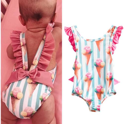 Toddler Girls Swimsuit For Kids 1-4 Year Striped Swimwear Swimming Children Backless Bikini Newborn Baby One Piece Bathing Suit