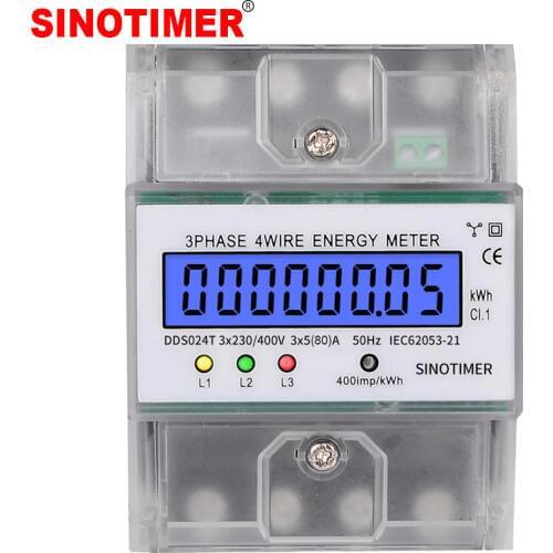 Din Rail 380V 80A 3 Phase 4 Wire Electronic Watt Power Energy Meter Wattmeter kWh LCD Backlight Display With Transparent Cover