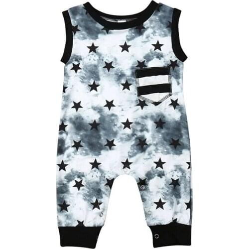 0-24M Printed Star Boys Long Rompers Newborn Baby Boy Sleeveless Romper Jumpsuit Baby Clothes