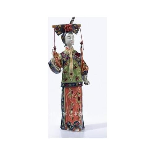 Palace painted ceramic classical woman figures gifts living room Chinese decoration girl Beauty figure Sculpture statue ornament