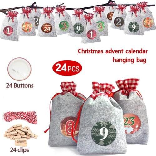 1-24 days christmas advent calendar jute bags with DIY calendar Buttons