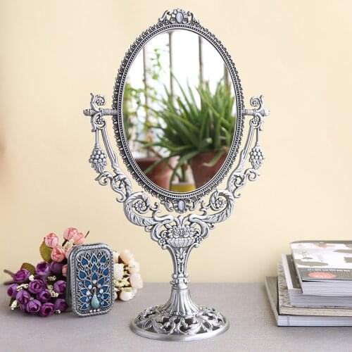 European Vintage Grape Branch with Flowers Design Antique Brass 6x8 Inches Double Sided Metal Table Decor Swing Cosmetic Mirror