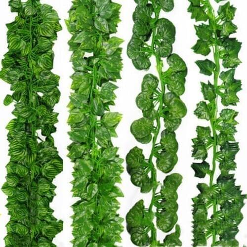 2.2M Long Artificial Plants Green Ivy Leaves Artificial Vine Fake Parthenocissus Foliage Leaves Home Wedding Bar Hanging Plants