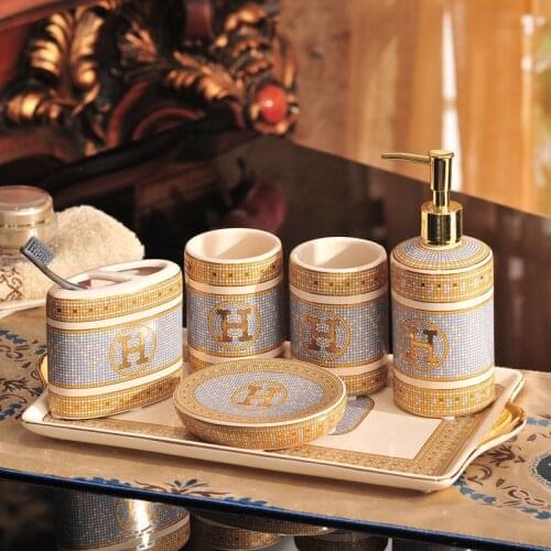 Bathroom Accessories Set 304 Stainless Steel Soap Dispenser Soap Dish Toothbrush Holder Gargle Cup Gold Finished