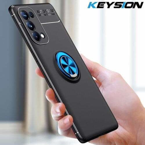 KEYSION Shockproof Case for OPPO Reno 5 Pro 5G Soft Silicone Magnetic Ring Stand Phone Back Cover for Reno 5 5G Reno 4 4 Pro 4G