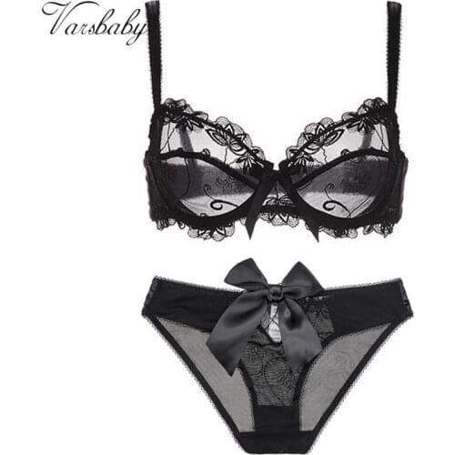 Varsbaby Big Bow Panties Sexy Slim Lace Lingerie Women Underwire Floral Large Size Bra Set
