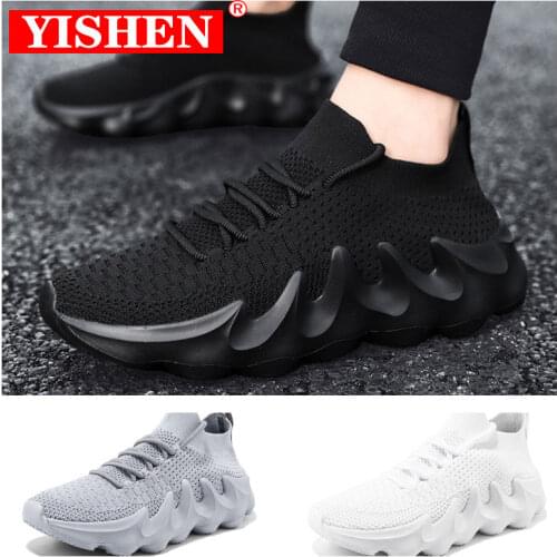 YISHEN Men Shoes Comfy Mesh Breathable Lightweight Men Sneakers Fashion Jogging Running Sports Black Grey Mens Casual Shoes
