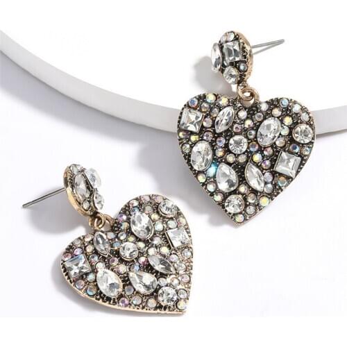 LUBOV Elegant Multi-color Acrylic Stone Heart Drop Earrings Crystal Loop Pendant Dangle Earrings for Women Party Jewelry New