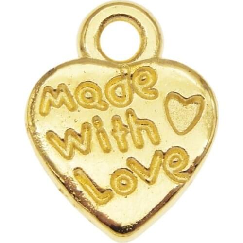Julie Wang 20PCS Tiny Heart Shape Charms Gold Color "Made With Love" Pendant Bracelet Alloy Jewelry Making Accessory