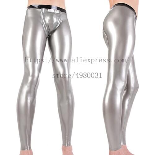 Novelty latex tights bling silver color latex leggings men with 100% handmade crafts