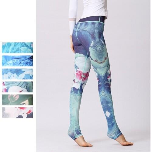 New Yoga Clothes Printed Yoga Pants Womens Tight-Fitting High-Waist Hip-Step Trousers Sports Fitness Pants