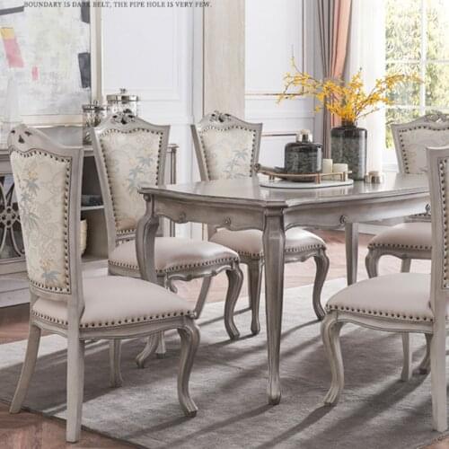 American Country Solid Wood Dining Chair Simple Restaurant Fabric Soft Backrest Leisure Chair