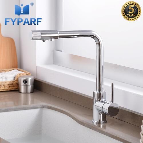 FYPARF Solid Brass Chrome Water Kitchen Faucets Mixer Double Function Drinking Water Filter Faucet Cold Hot Kitchen Tap Mixer