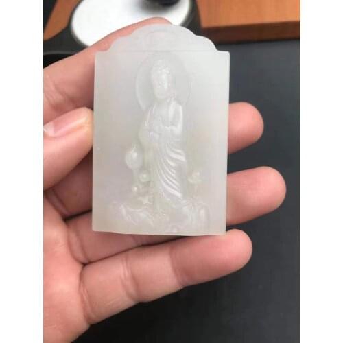 Natural hetian raw jade pendant handcarved guanyin jade pendants natural jade stone jadeite jade necklace jade jewelry