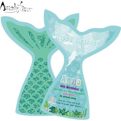 Mermaid Tail Theme Invitation Card Party Supplies Sea Tail Invitation Event Birthday Party Decorations Custom-Made Personalized