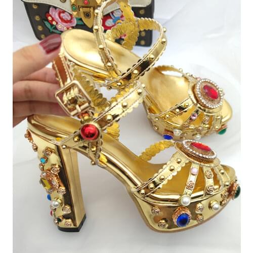 Fashion Women Summer Shoes High Heel Women Block Heels Golden Sandals Round Toe Party Shoes For Girls Ladies Platform Sandalias