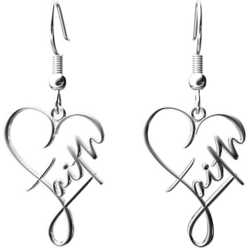 1 pair Stainless Steel Earring FAITH Heart Drop Earrings Gold Silver Color For Women Fashion Jewelry Gift LGS1689