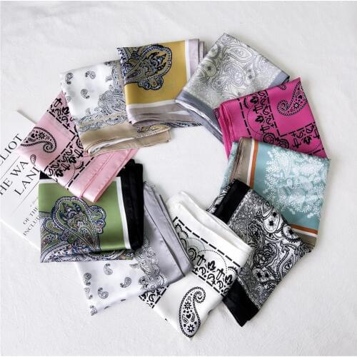 70*70cm Paisley Print Hair Scarf For Women Small Shawls and Wraps Silk Headband Neck Scarves Female Square Bandana Head Scarfs