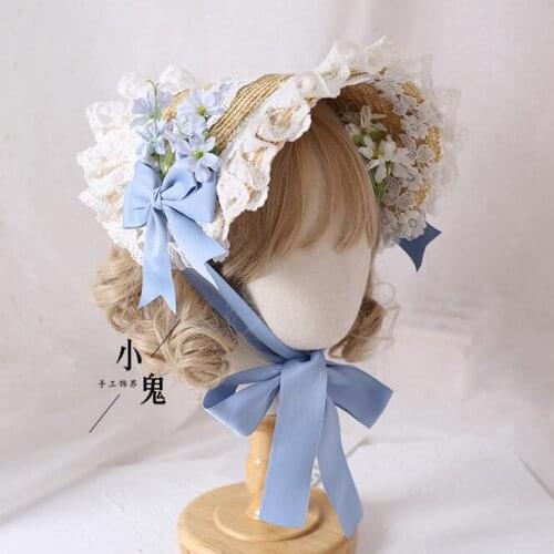 Lolita hat Maid cap Lace Straw Bonnet