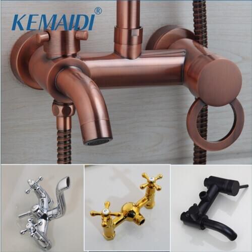 KEMAIDI Bathroom Shower Faucet Bath Faucet Mixer Tap With Hand Shower Head Matte Black Copper Shower Faucet Set Wall Mounted