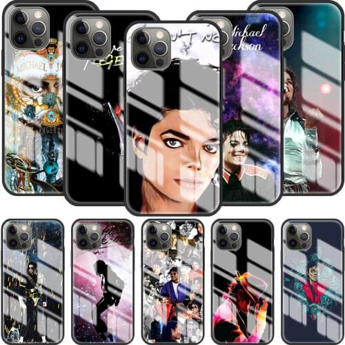 Glass Cover for iPhone 11 12 Pro 7 8 XR X 6 6S Plus 5 XS Max SE Tempered Coque Silicone Soft Edge Case Michael Jackson