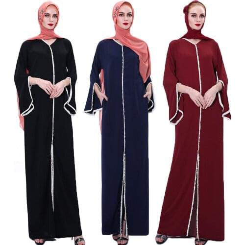 Turkey Hijab Muslim Dress Kaftan Islam Clothing Eid Mubarek Abaya Dubai Abayas Women Flare Sleeve Vestidos Robe Musulman Mode