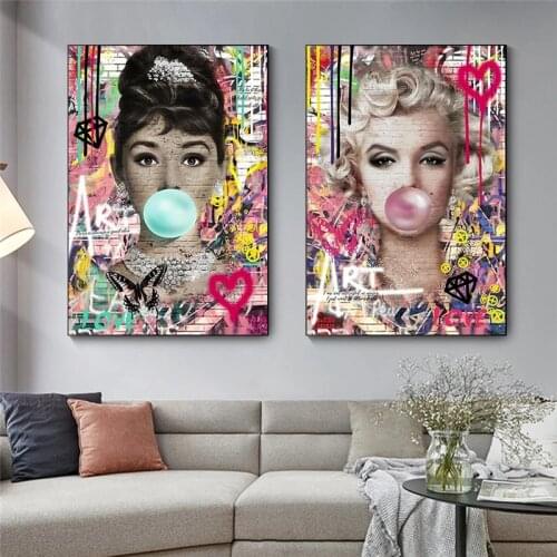 Street Graffiti Art Prints Cute Sexy Beauties Blowing Bubbles Poster Print Living Room Bedroom Home Decoration Canvas Painting