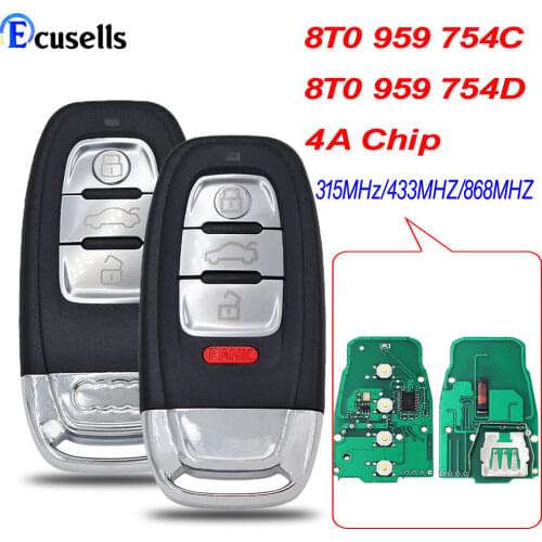 Smart Remote Key Keyless Entry 3 Button/ 4B 315MHz/433MHZ/868MHZ 8T0 959 754C for For Audi Q5 A4L A5 A6 A7 A8 RS4 RS5 S4 S5