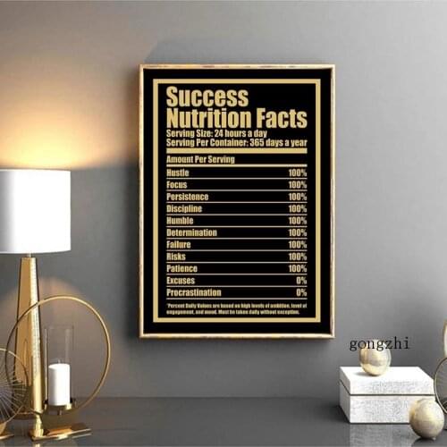 Success Nutrition Facts Motivational Quote Poster Nordic Canvas Painting and Prints Wall Art Pictures for Living Room Home Decor