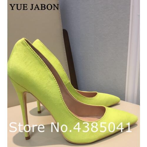 Bright Yellow Matte High Heels Sexy Women Shoes 2019 Suede Pointed Toe Women Pumps Wedding Party Dress For Lady Real Pictures