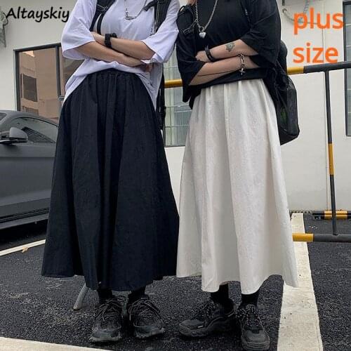 Solid Skirts Women Mid-calf Midi Simple Friends 5XL Plus Size Hot Sale Japanese Style All-match College Harajuku Female Bottom