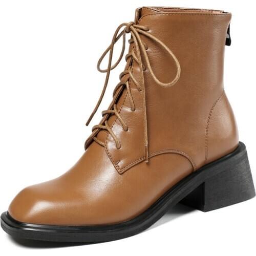 SKLFGXZY Genuine leather Martin boots black white brown Women boots Autumn and winter Womens shoes