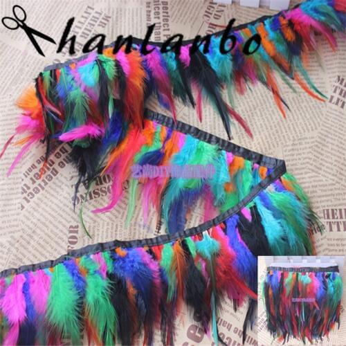 0.5meters/lot feather boa Height 4-6" (10-15cm) natural Rooster Hackle Feather Trimming rooster plumes strip clothing make