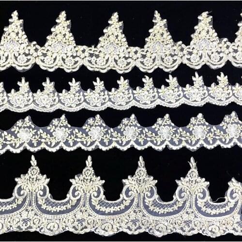 1 Yard Gold Embroidery Lace On White Organza Voile Champagne Gold Lace Trims For Bridal Sashes 23-31CM