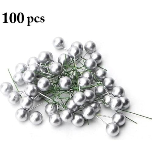 100 Pcs/Set Christmas Tree Toppers Decor DIY Artificial Silver Berries Shaped Xmas Tree Decoration Home Christmas Accessories