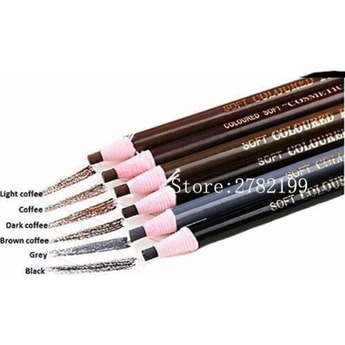 12 pcs 6 Colours 1818 Eyebrow Pencil Peel-off Soft Coloured Waterproof Eye Brow Pen Dark/Light Brown Coffee Black Grey