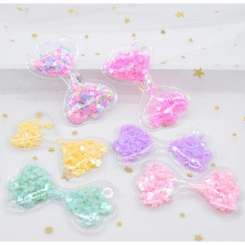 12Pcs 62*36mm Bow Tie Transparent Plastic Filling Sequin Appliques for DIY Crafts Hat Patches Headwear Hair Clips Decor L01