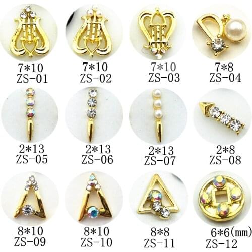 20pcs/pack Japan Korea Alloy Nail Art cat arrow triangle coin with rhinestone Metal Accessorie for Phototherapy Nail Sticker DIY