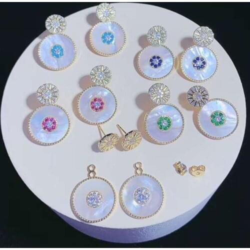 3pairs New style Gold Color Micro Pave CZ Round Shell eye Stud Earring