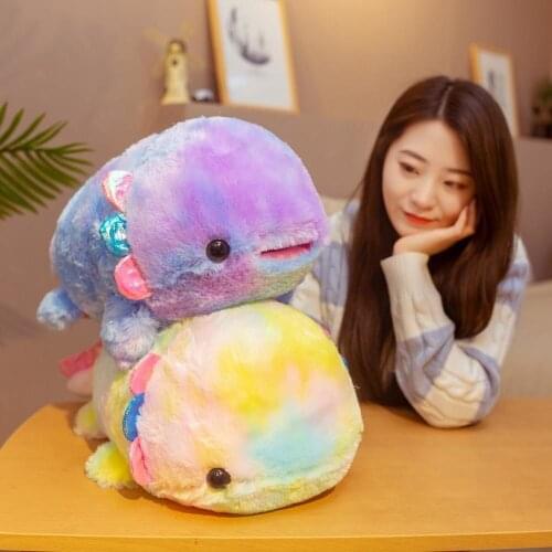 40/55cm Colorful New Baby Fish Plush Toy Stuffed Cute Ocean Salamander Yellow Blue Fuzzy Long Plush Fish Appease Doll Kids Gift