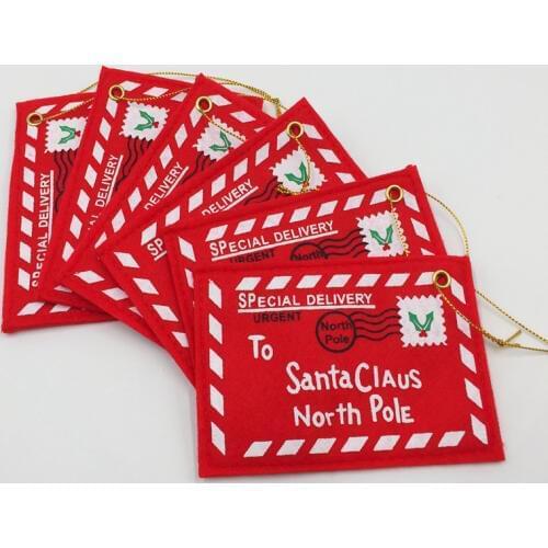 5pcs 8*12.5cm To Santa Claus Red Christmas Greet Envelope Christmas Tree Pendant Decor Candy Bags New Year Home Party Supply